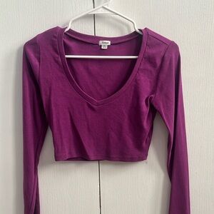 Cropped Purple V Neck Long Sleeve